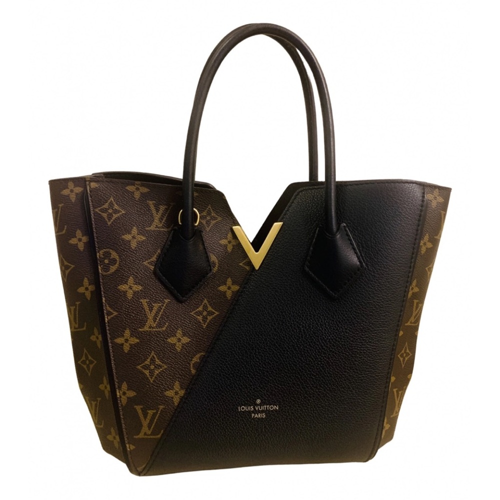 Louis Vuitton Brown Monogram and Black Leather Tote with Gold V Accent